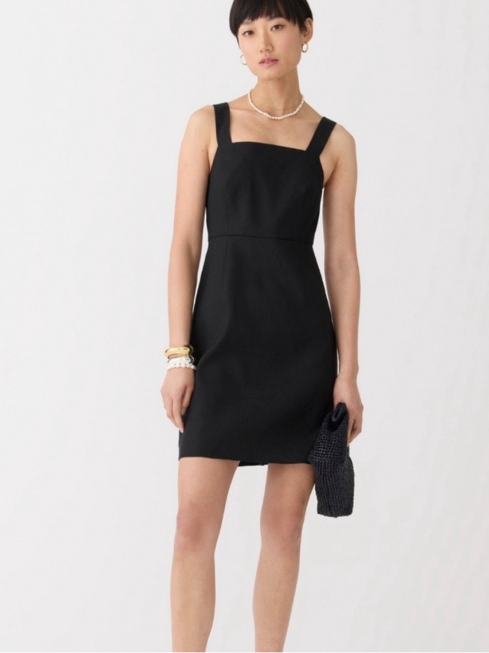 J. Crew Black Linen Squareneck A-Line Dress